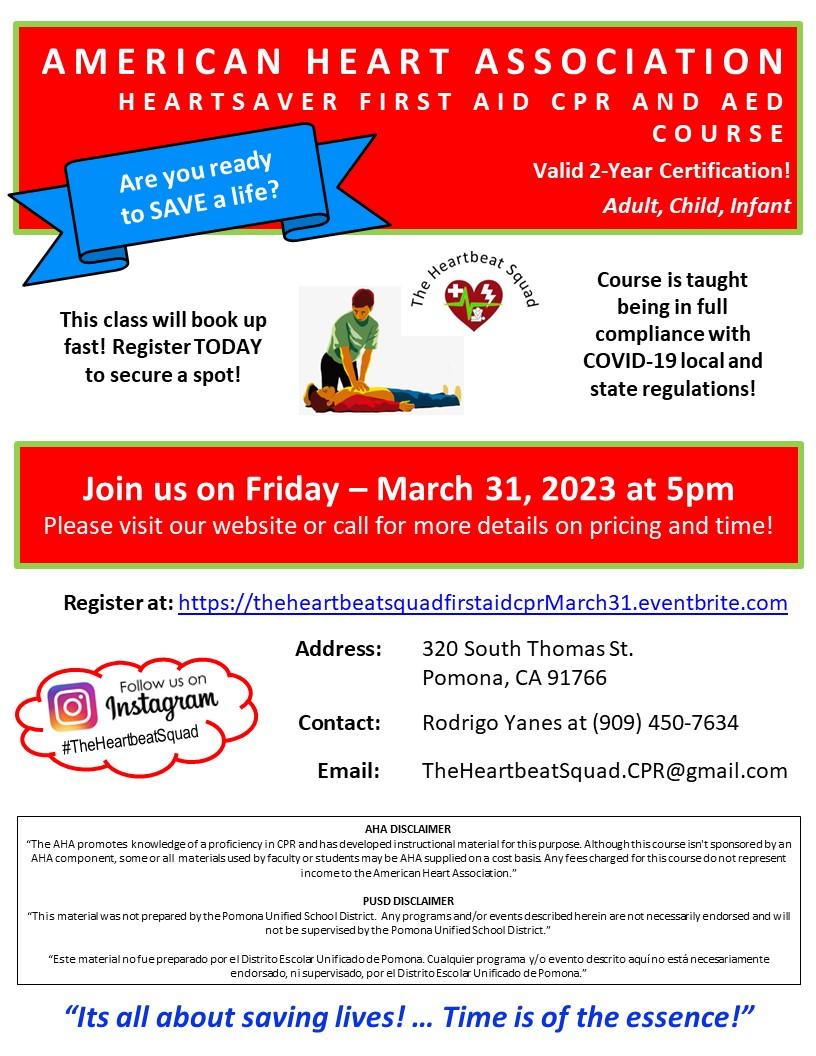 American Heart Association CPR Registration Flyer